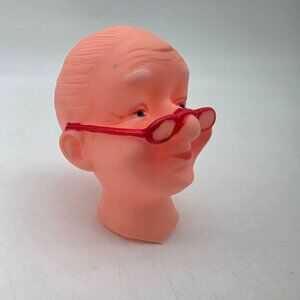 Old Woman Doll Head Wearing Glasses Hair in a Bun 2.5" Wide Craft Supplies